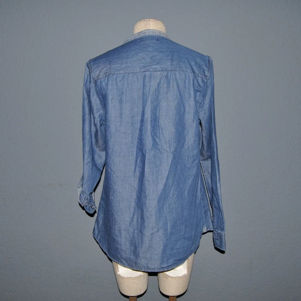 GAP Blue Mixed Chambray Split-Neck Popover Tunic Top sz M NEW Women's Blouse - Picture 6 of 8